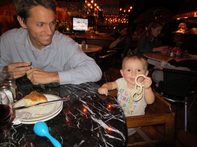 joining us for dinner at an Italian restaurant in Berkley. The night before Daddy's big race.