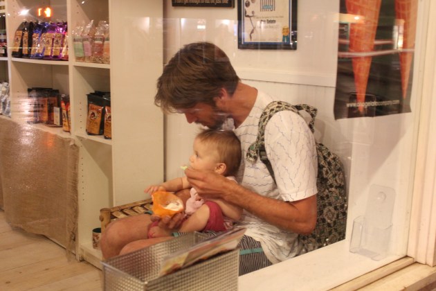 Having your first bite of ice cream at Ono Gelato. They are the ice cream company that provided the dessert at our wedding.