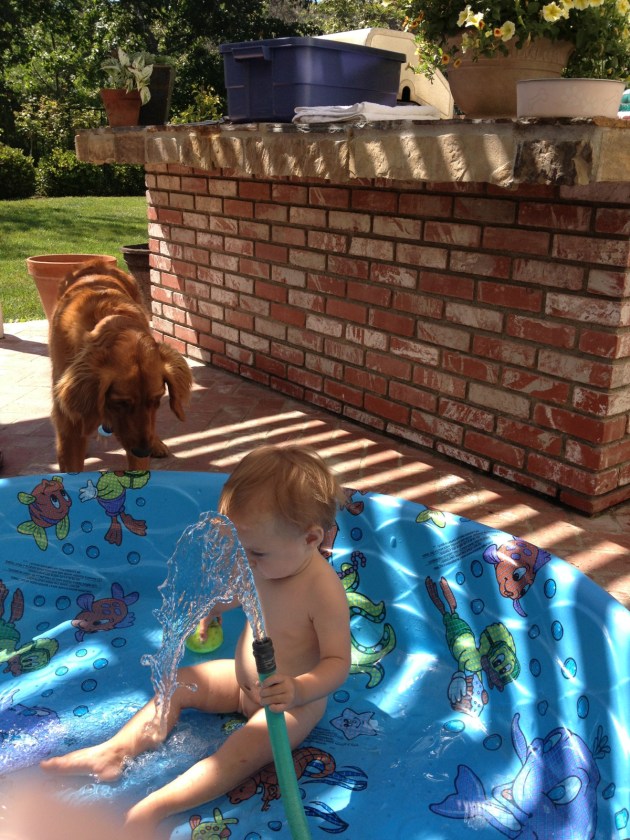 Playing in the pool with Luna at Auntie G's