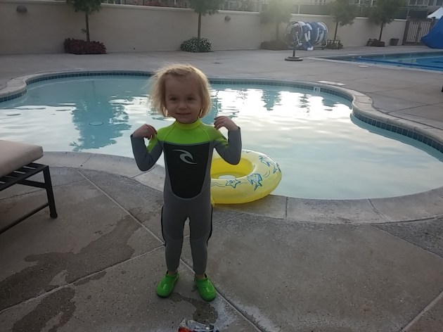 Trying on your new wetsuit and the Marbella pool (Gigi's pool)